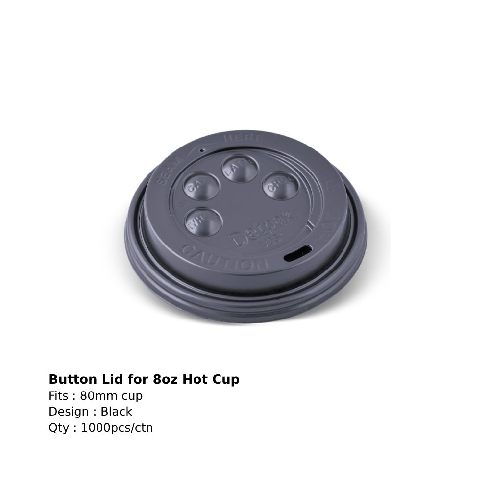 Button Lid for 8oz Cup Black (1000 lids per carton) Item Code