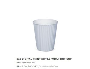 Image of Ripple-Wrap Hot Cup 8oz- White (1000 cups per carton) Item Code: R566S0001 from Supplybunny.com