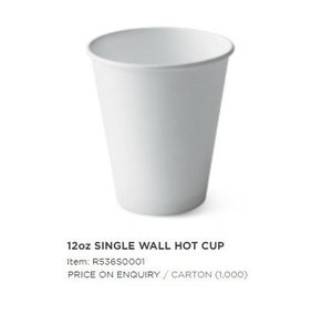 Image of Single Wall Hot Cup 12oz - White (1000 cups per carton) Item Code: R536S0001 from Supplybunny.com