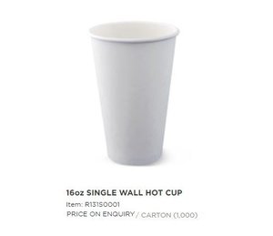 Image of Single Wall Hot Cup 16oz - White (1000 cups per carton) Item Code: R131S0001 from Supplybunny.com