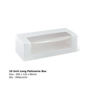Image of Window Patisserie Box Long 10" 260x110x80 - White (300 boxes per carton) Item Code: K212S0001 from Supplybunny.com