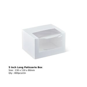 Image of Window Patisserie Box Long 5" 130x110x80 - White (800 boxes per carton) Item Code: K506S0001 from Supplybunny.com