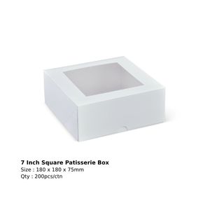 Image of Window Patisserie Box Square 7" 180x180x75 - White (200 boxes per carton) Item Code: Q093S0001 from Supplybunny.com