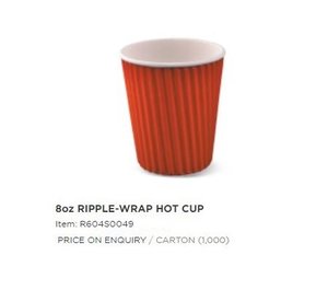 Image of Ripple-Wrap Hot Cup 8oz - Red (1000 cups per carton) Item Code: R604S0049 from Supplybunny.com