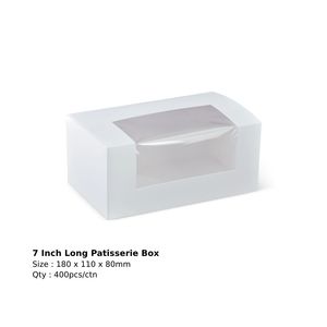 Image of Window Patisserie Box Long 7" 180x110x80 - White (400 boxes per carton) Item Code: K621S0001 from Supplybunny.com