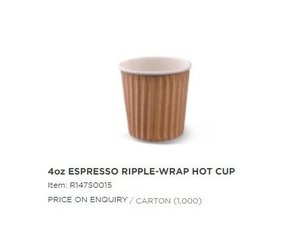 Image of Ripple-Wrap Espresso Hot Cup 4oz - Brown (1000 cups per carton) Item Code: R147S0015 from Supplybunny.com