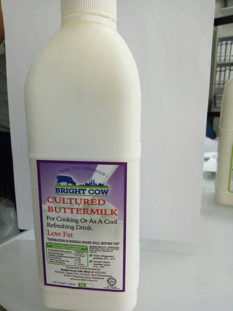 Bright Cow Low Fat Fresh Buttermilk 1L/bottle (12 bottles per carton