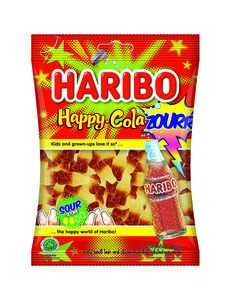 Image of HARIBO Gummies Happy Cola ZOURR 80gm/pack (24 packs per carton) Recipe from Germany - GBA P.Code: HA212 from Supplybunny.com