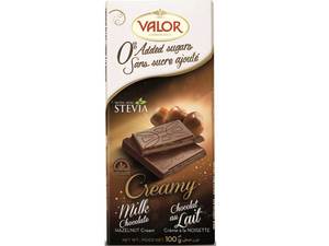 Image of VALOR (0% Added Sugar) Milk Chocolate with Hazelnut Cream 100gm/pack (17 packs per carton) Imported from Spain - GBA P.Code: VL1005 from Supplybunny.com