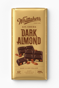 Image of WHITTAKER'S Blocks Dark Almond 200gm/pack (14 packs per carton) Imported from New Zealand - GBA P.Code: WTK10006 from Supplybunny.com