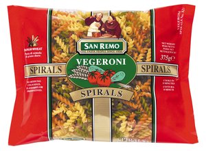 Image of SAN REMO Vegeroni Spirals 375gm/pack (12 packs per carton) Imported from AUSTRALIA - GBA P.Code: 50022 from Supplybunny.com