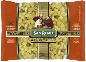 Image of SAN REMO Wagon Wheels Pasta 500gm/pack (12 packs per carton) Imported from AUSTRALIA - GBA P.Code: 50074 from Supplybunny.com