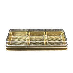 Image of Triple Moon Cake Box PVC / A-PET Food Box With Lids - Gold (500sets per bag) Item Code: LPM-133-GOLD from Supplybunny.com