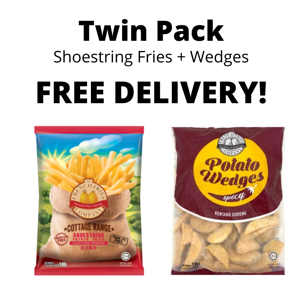 Frozen Shoestring French Fries + Potato Wedges Twin Set 1 Carton Each