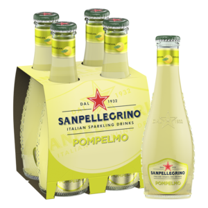 Image of San Pellegrino Sparkling Pompelmo (Grapefruit) Drink GLASS 200ml/bottle x 4 bottles per Pack (Sold per Pack) from Supplybunny.com
