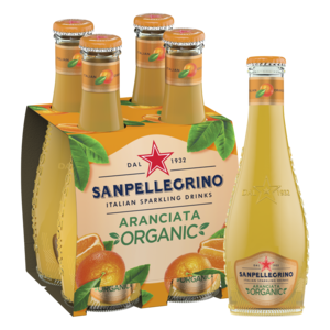 Image of San Pellegrino Sparkling Aranciata (Orange) Drink GLASS 200ml/bottle x 4 bottles per Pack (Sold per Pack) from Supplybunny.com