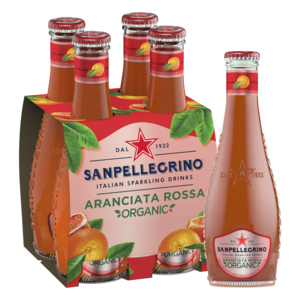 Image of San Pellegrino Sparkling Aranciata Rossa (Red Orange) Drink GLASS 200ml/bottle x 4 bottles per Pack (Sold per Pack) from Supplybunny.com