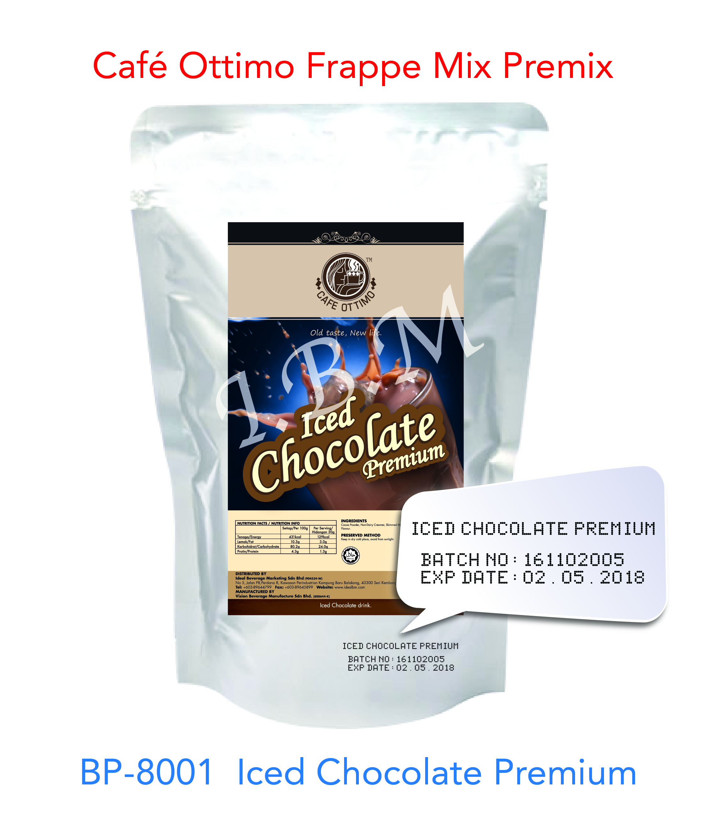 Cafe Ottimo Frappe Mix Premix Ice Chocolate Premium 1kg Bag Sold Per Bag Horeca Suppliers Supplybunny