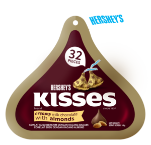 Image of HERSHEY'S Kisses Creamy Milk Chocolate with Almonds 146gm/pack ( 24 packs per carton ) GBA P.Code: HS13008 from Supplybunny.com