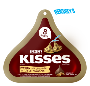 Image of HERSHEY'S Kisses Creamy Milk Chocolate with Almonds 36gm/pack ( 24 packs per carton ) GBA P.Code: HS13002 from Supplybunny.com