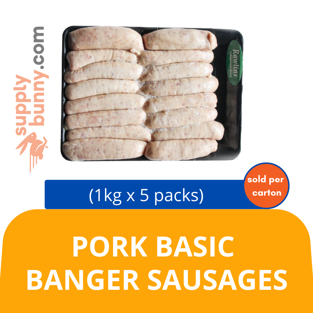 Pork Basic Banger Sausages 16 pieces (1kg per pack) (5 packs per carton) Rawlins Food Frozen