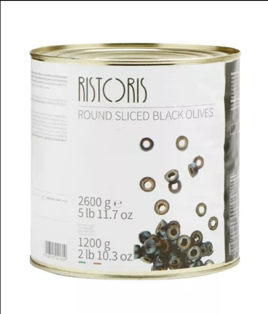 Ristoris Round Sliced Black Olives 2.6kg — HORECA Suppliers Supplybunny