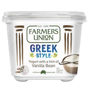 Image of Farmers Union Greek Vanilla 950g/tub (6 tubs per carton) from Supplybunny.com