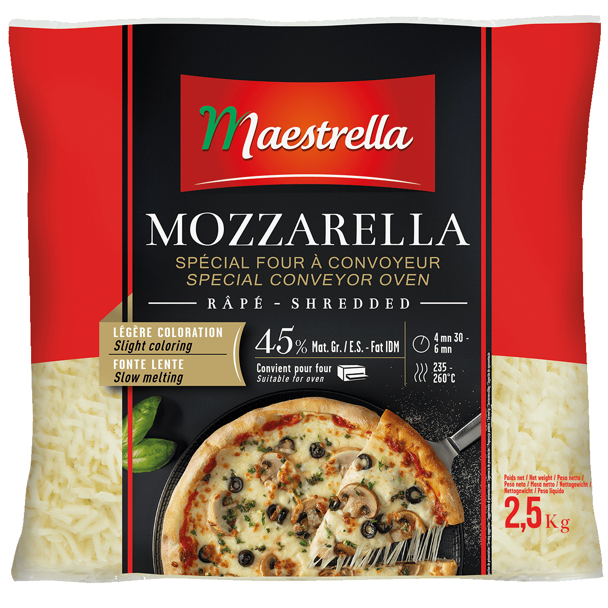 Maestrella Shredded Mozzarella 45 2.5kg (sold per pack) — HORECA