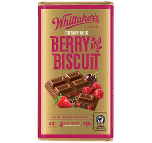 Image of WHITTAKER'S Blocks Berry & Biscuit 200gm/pack (14 packs per carton) - GBA P.Code: WTK10002 from Supplybunny.com
