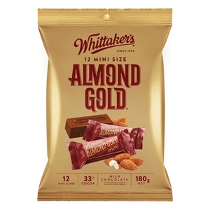 Image of WHITTAKER'S Share Bags Almond Gold 180gm/pack (12 packs per carton) - GBA P.Code: WTK20001 from Supplybunny.com